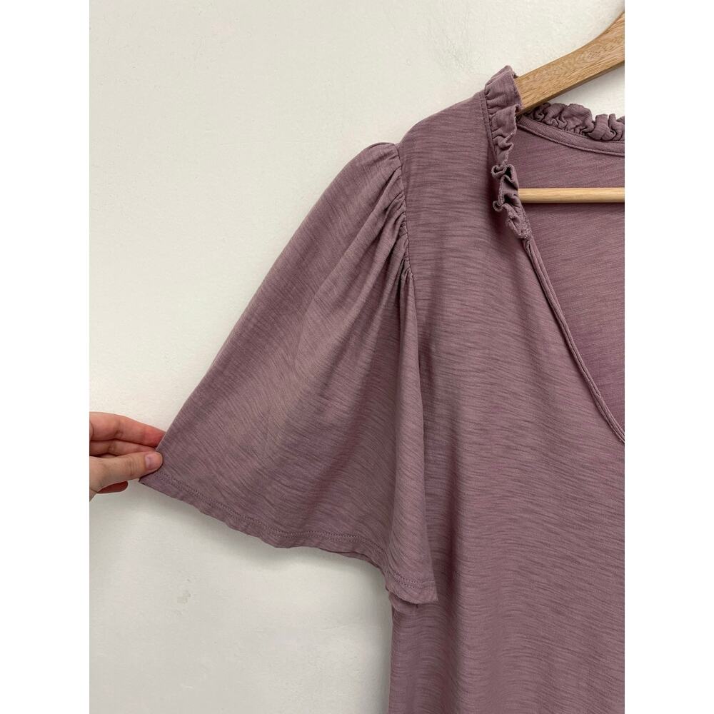 Nation LTD Tierra Flirty Flutter Sleeve V-Neck Short Sleeve Slub Cotton Tee-Med - Picture 9 of 14